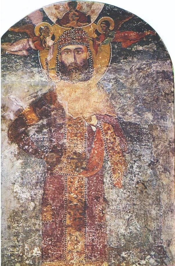 Fresco portrait of Tsar Ivan Alexander crowned by angels