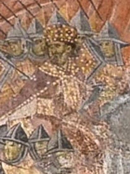 Tsar Michael III Shishman Asen, detail from a fresco (his death at Velbazhd)