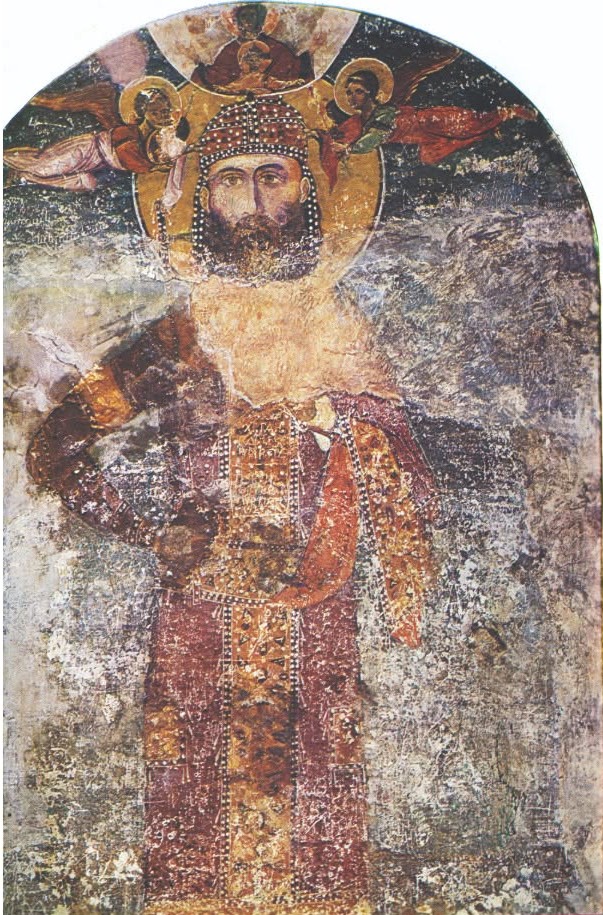Fresco portrait of Tsar Ivan Alexander crowned by angels